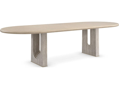 Emphasis 94-Inch Oval Extension Dining Table in Sun Drenched Oak and Silver Travertine