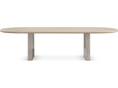 Emphasis 94-Inch Oval Extension Dining Table in Sun Drenched Oak and Silver Travertine