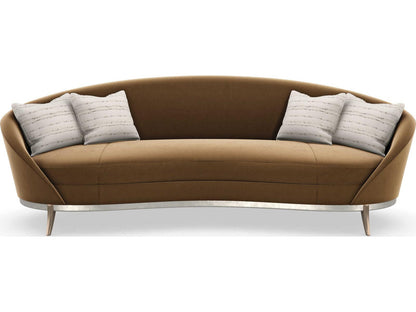 Main Event 3-Seat Velvet Sofa in Caramel with Dusty Silver and Bronze Accents