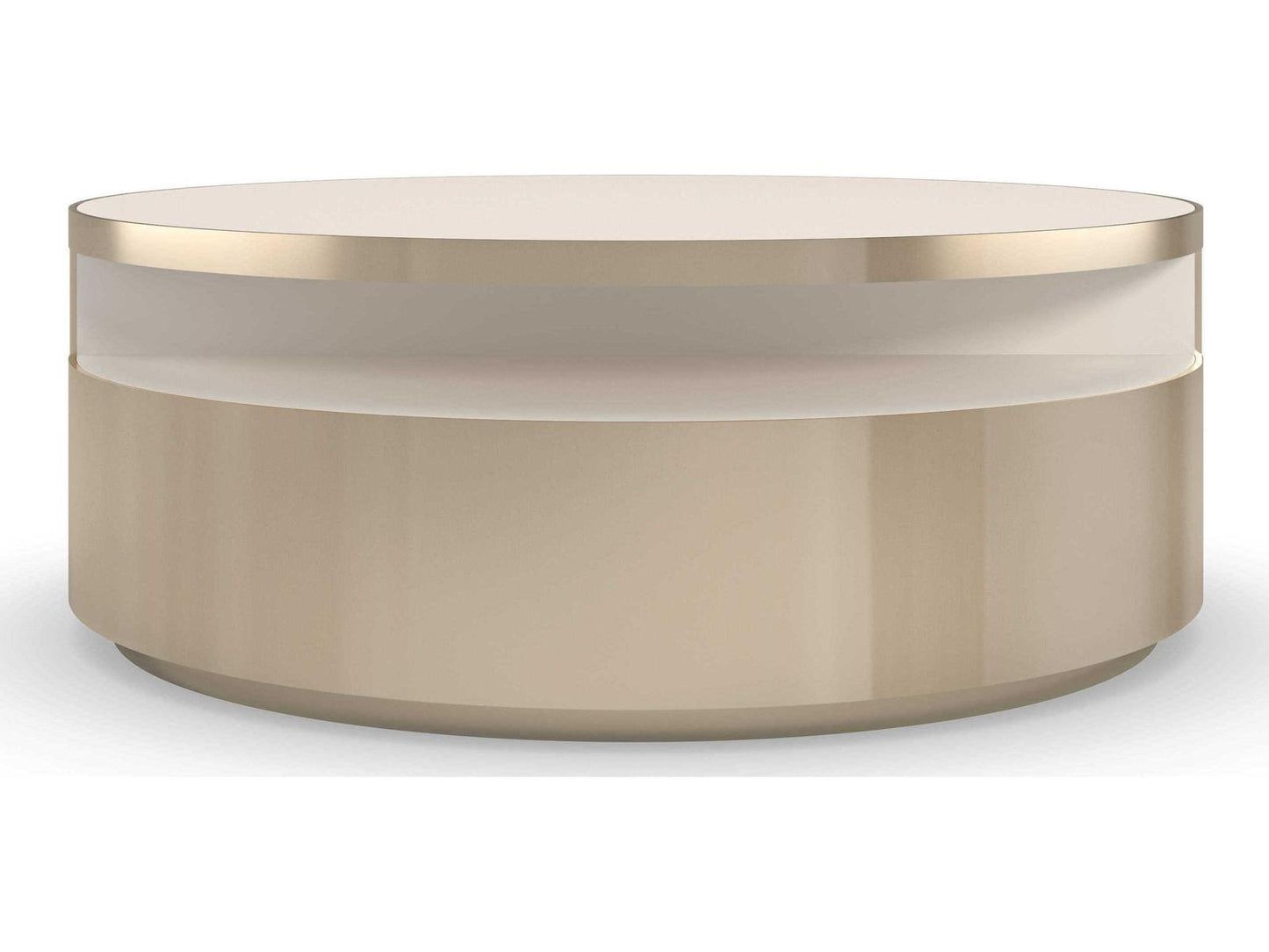 Turn Style Round Coffee Table in Whisper of Gold with Crème Stone Top