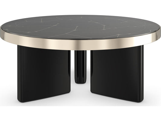 Umbra Large Round Coffee Table in Piano Black with Constellation Top