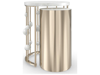 Orbit Round Nesting Accent Table Set in White Rhino Marble and Whisper of Gold
