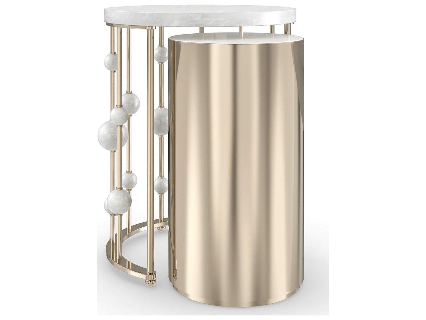 Orbit Round Nesting Accent Table Set in White Rhino Marble and Whisper of Gold