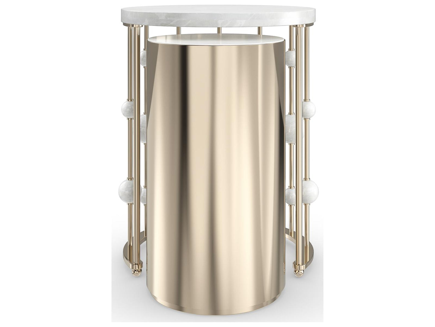 Orbit Round Nesting Accent Table Set in White Rhino Marble and Whisper of Gold