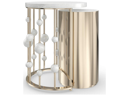 Orbit Round Nesting Accent Table Set in White Rhino Marble and Whisper of Gold