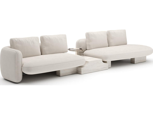 Overlap 3-Piece Modular Linen Sectional in Ecru with Travertine Base