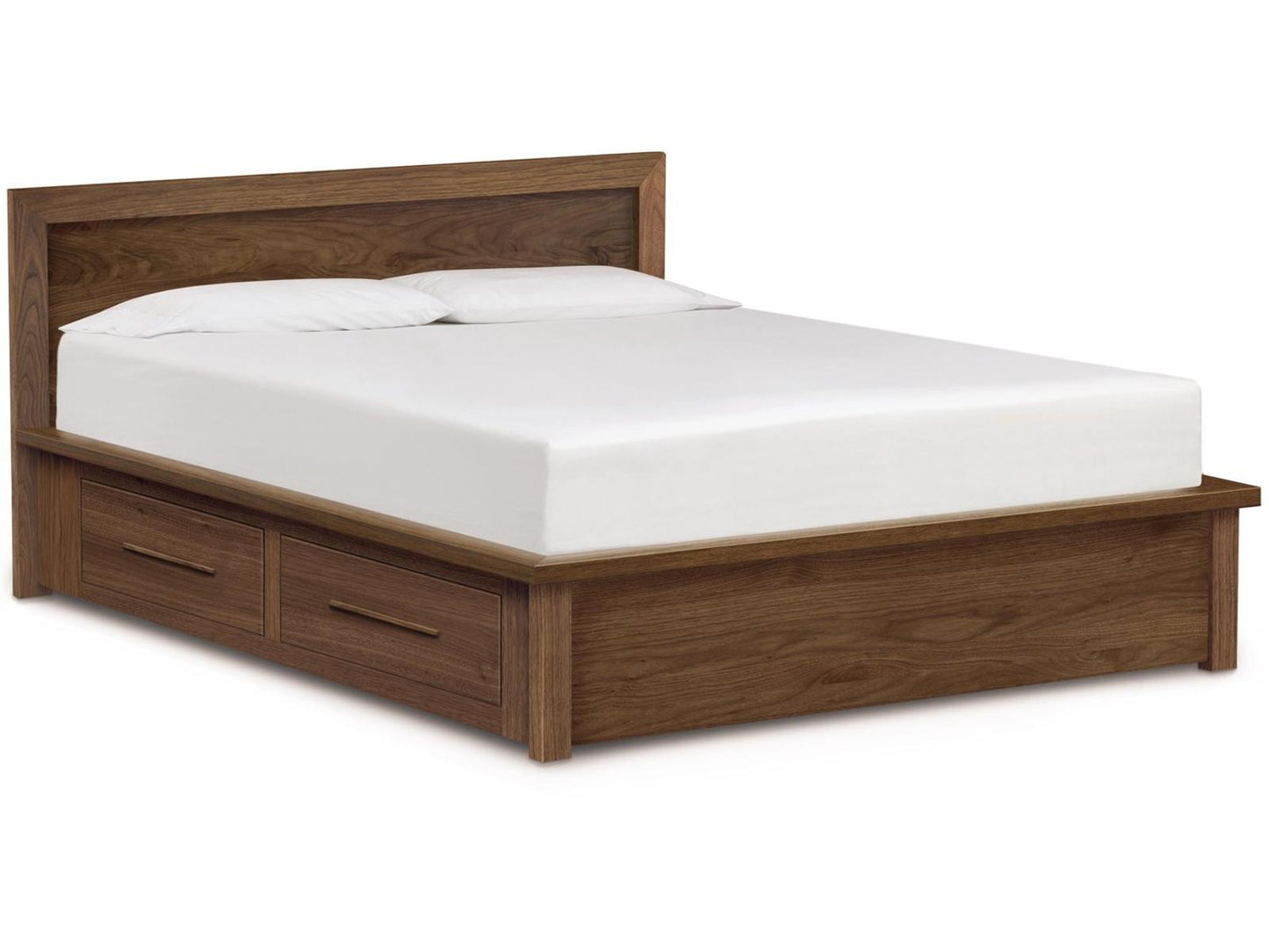 Moduluxe Queen Platform Storage Bed with Veneer Headboard in Brown Solid Wood
