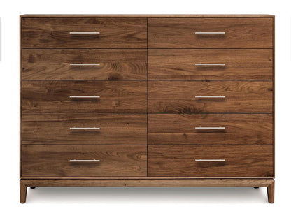 Mansfield 10-Drawer Solid Wood Double Dresser in Natural Walnut