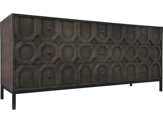 Hadley 74-Inch Walnut Wood Sideboard with Steel Base and 9 Drawers