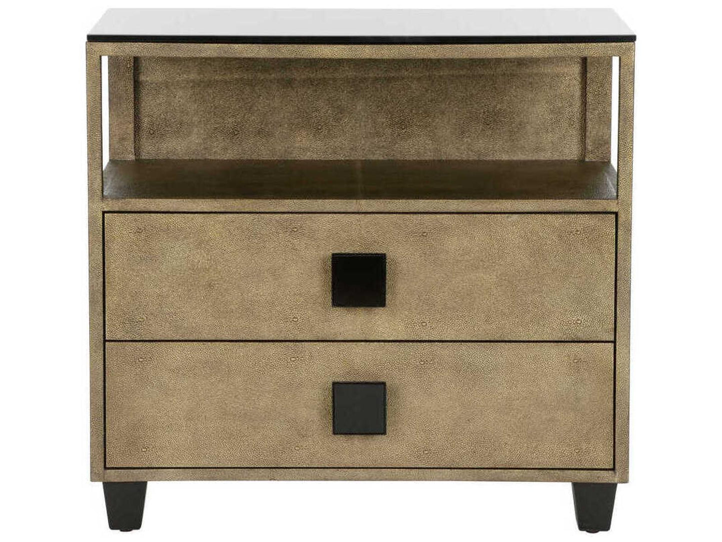 Pendry 2-Drawer Nightstand in Antique Gold and Black Shagreen