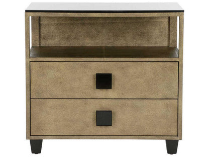 Pendry 2-Drawer Nightstand in Antique Gold and Black Shagreen