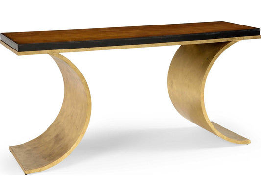 Thames Console Table in Antique Gold Leaf with Wood Top