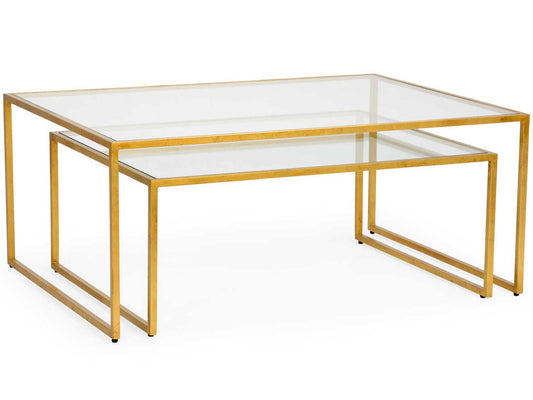 Nested Rectangular Glass Gold Leaf Coffee Table
