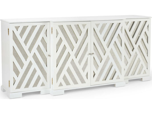 Tidewater White Wood Cabinet with Antique Mirror Doors