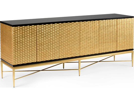 James Six-Door Sideboard Cabinet in Antique Gold Leaf and Black