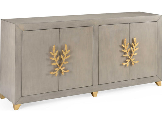Claire Bell Longleaf Console Cabinet Weathered Gray Gold Leaf