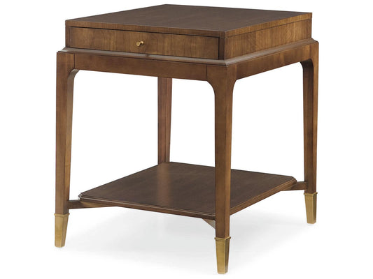 Bridgeton End Table with Drawer in Walnut and Brass