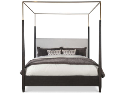 Cadence Mocha Antique Brass Brown Oak Wood King Canopy Bed