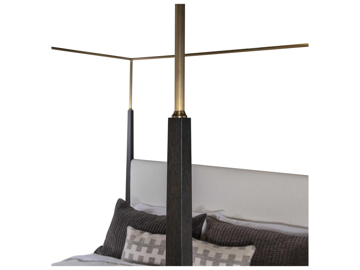 Cadence Mocha Antique Brass Brown Oak Wood King Canopy Bed