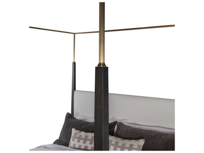 Cadence Mocha Antique Brass Brown Oak Wood King Canopy Bed
