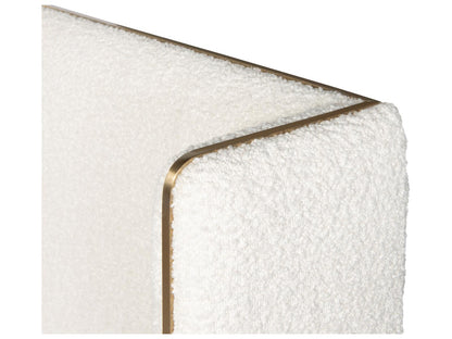 Cadence Upholstered Wing King Bed with Antique Brass Trim