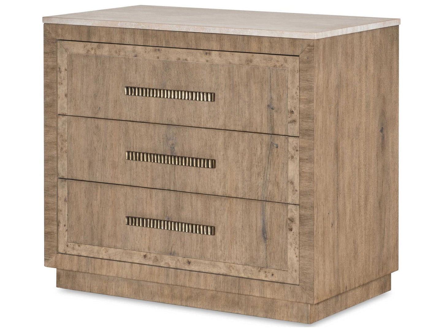 Monterey 3-Drawer Nightstand with Travertine Top in Hawthorne Light