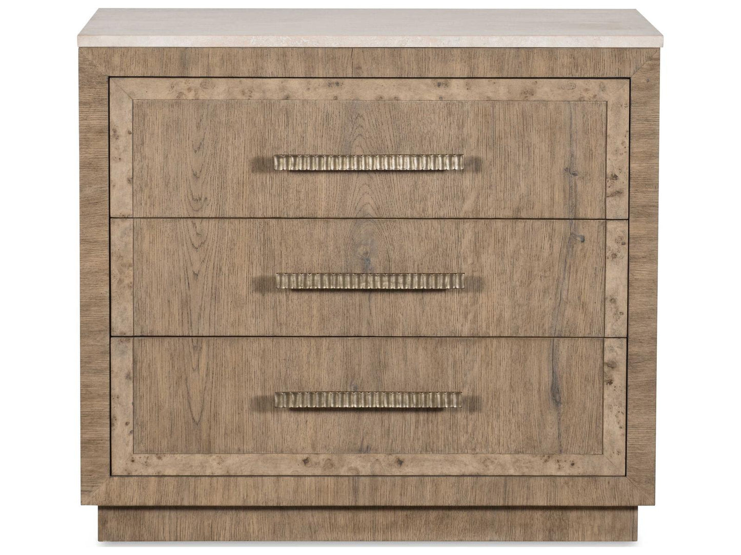 Monterey 3-Drawer Nightstand with Travertine Top in Hawthorne Light