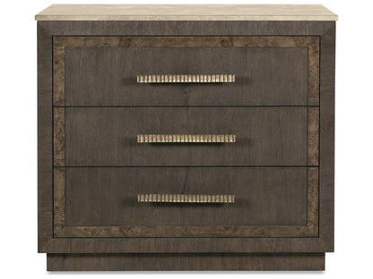 Monterey 3-Drawer Nightstand with Travertine Top in Hawthorne Dark Oak