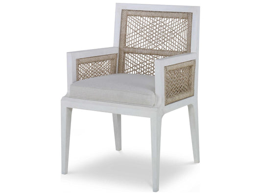 Curate Hardwood White Upholstered Arm Dining Chair