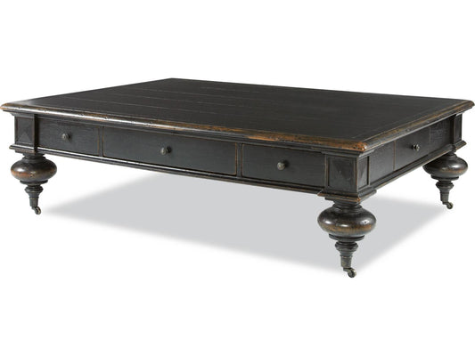 Monarch Grand Oak Coffee Table with 5 Drawers and Casters