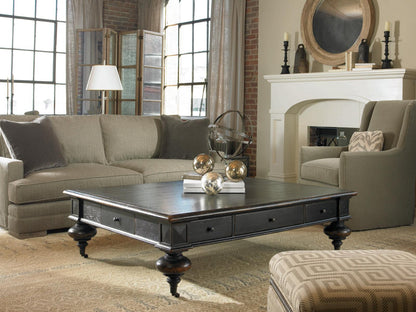 Monarch Grand Oak Coffee Table with 5 Drawers and Casters