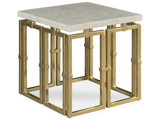 Grand Tour Links Round Chairside Table with Brass and Quartz Top