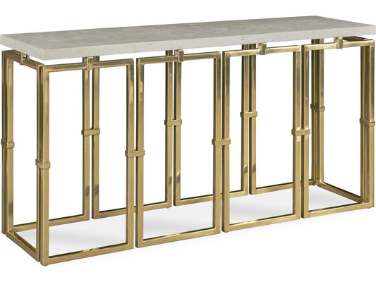 Grand Tour Links Console Table with Crystal Stone and Antique Brass
