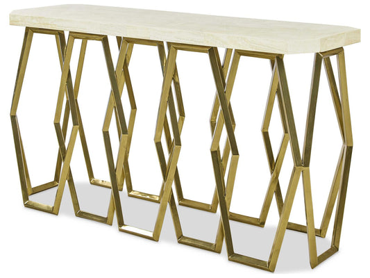 Devon Console Table with Crystal Stone Top and Antique Brass Base