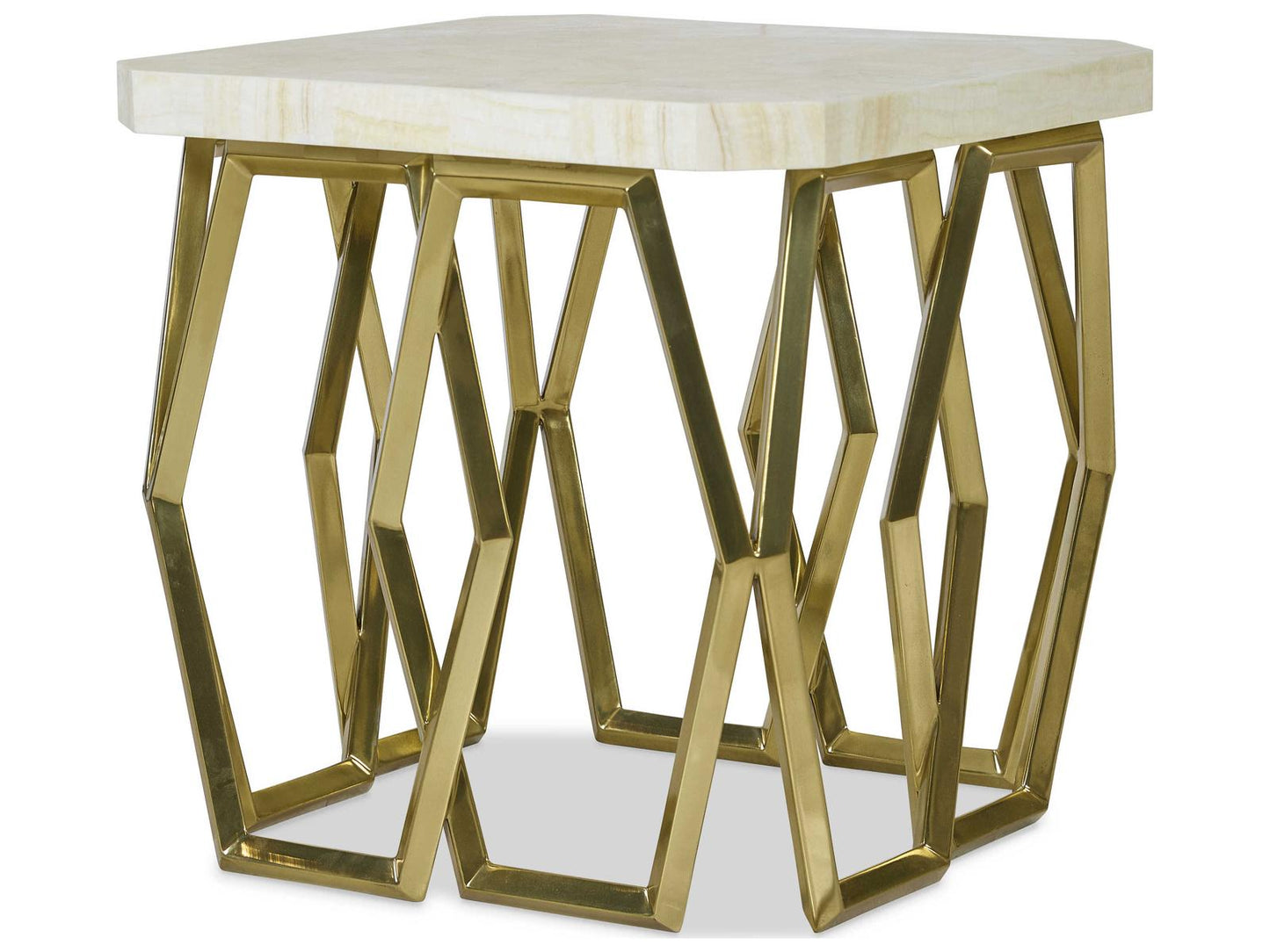 Grand Tour Devon Side Table with Inlaid Crystal Stone Top and Antique Brass Base