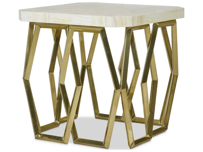 Grand Tour Devon Side Table with Inlaid Crystal Stone Top and Antique Brass Base
