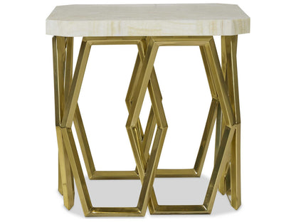 Grand Tour Devon Side Table with Inlaid Crystal Stone Top and Antique Brass Base