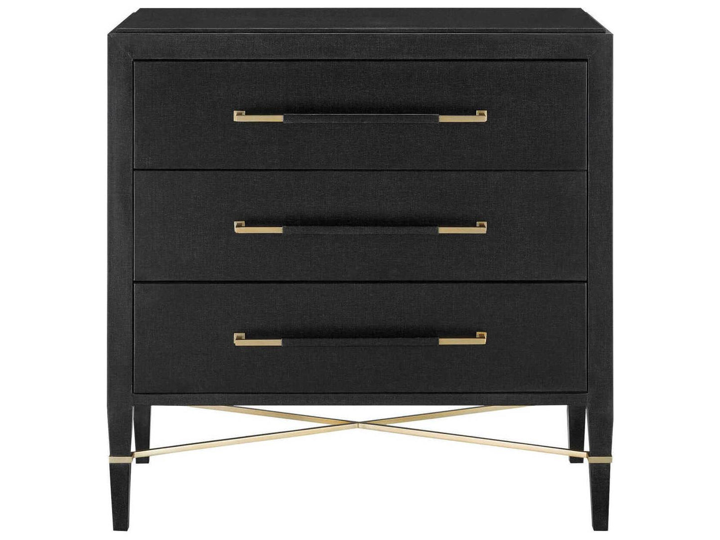 Currey and Company Verona Black Lacquered Linen Chest with Champagne Details