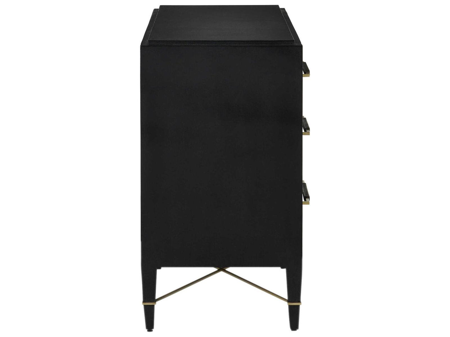 Currey and Company Verona Three-Drawer Chest in Black Lacquered Linen and Champagne