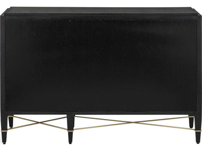 Currey and Company Verona Three-Drawer Chest in Black Lacquered Linen and Champagne