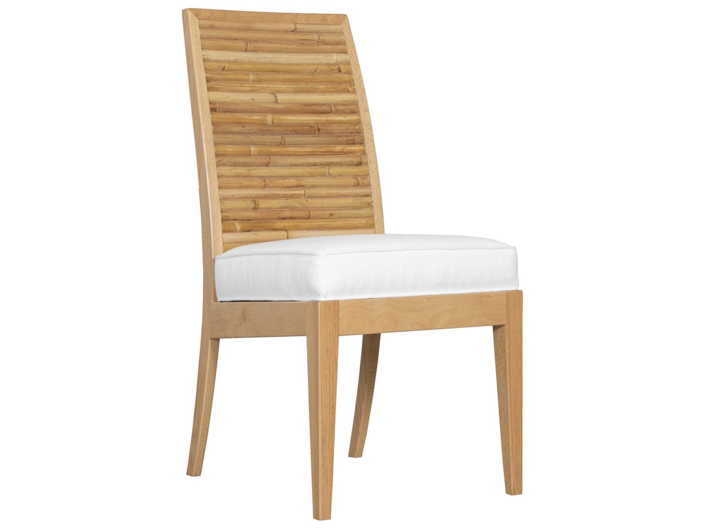 Stacked Bamboo Rattan Upholstered Armless Dining Chair