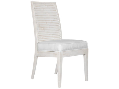Stacked Bamboo Rattan Upholstered Armless Dining Chair