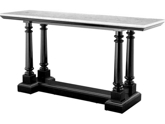 Walford Rectangle Console Table Waxed Black Finish White Marble Top