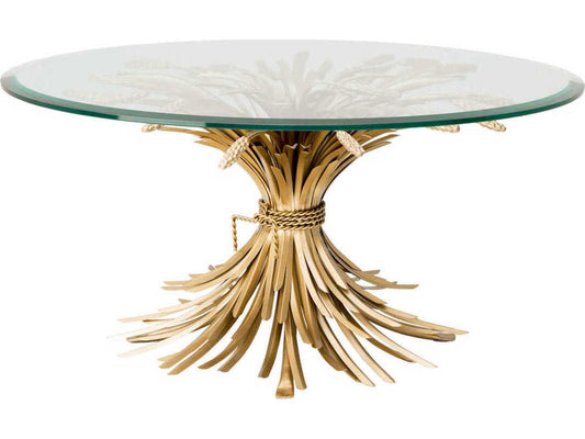 Bonheur Round Coffee Table in Antique Gold with Beveled Glass Top