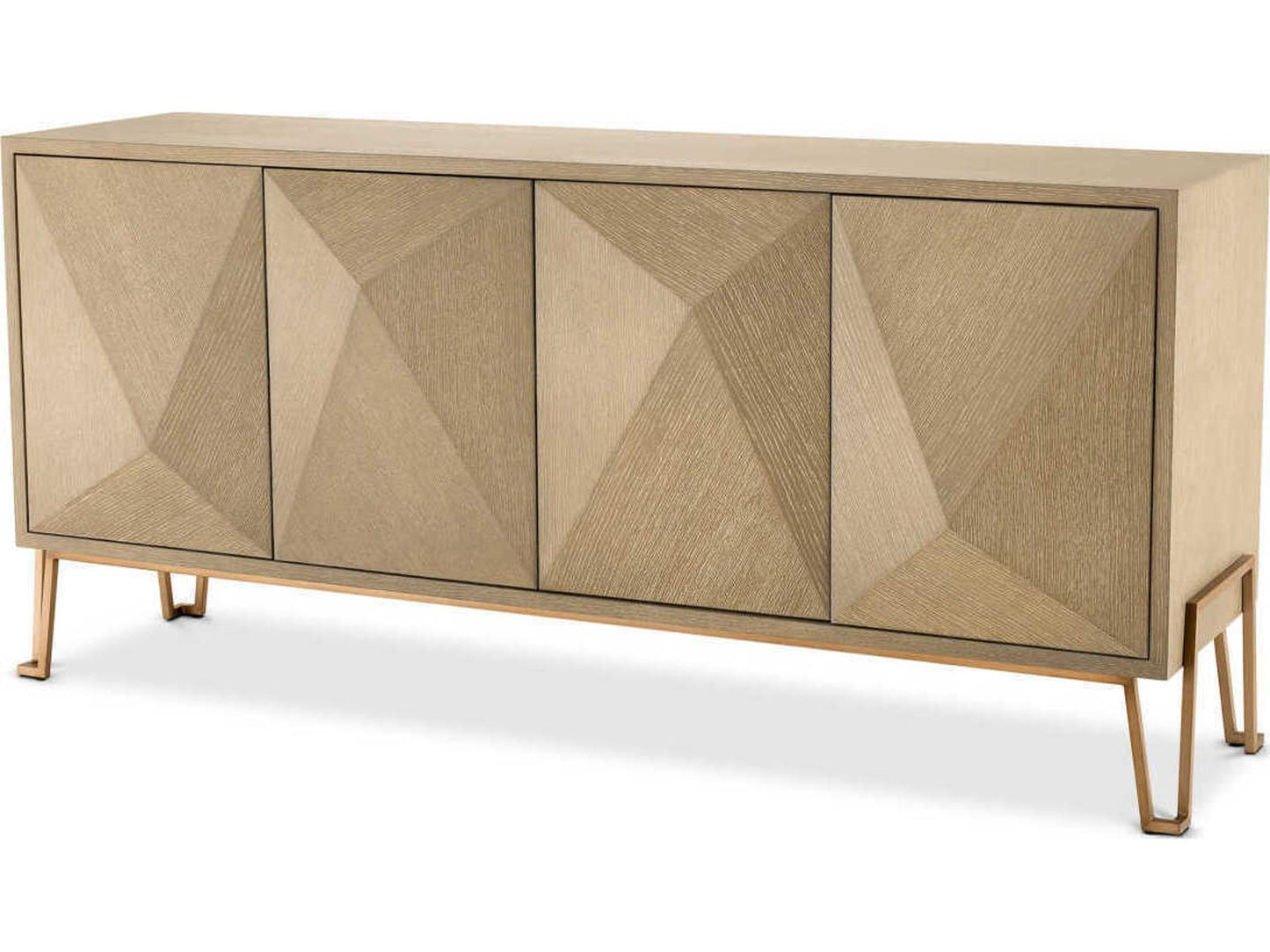 Highland 4-Door Washed Oak Veneer Dresser with Brushed Brass
