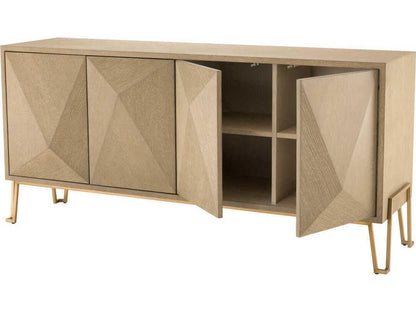 Highland 4-Door Washed Oak Veneer Dresser with Brushed Brass