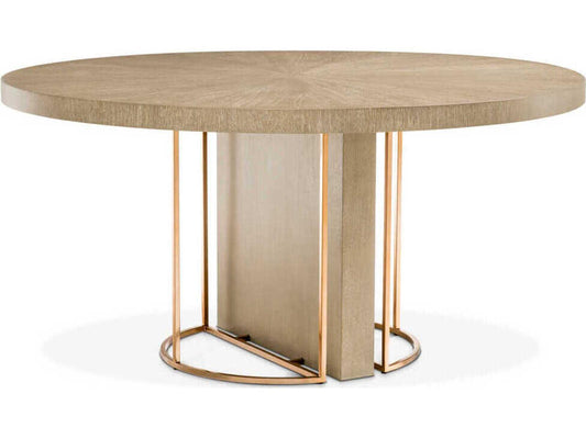 Remington Round Dining Table in Washed Oak Veneer and Brushed Brass