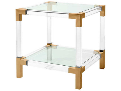 Royalton Square Side Table in Brushed Brass with Glass and Acrylic