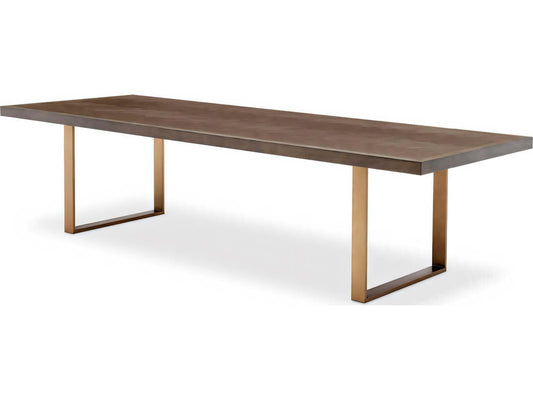 Melchior 118 Inch Rectangular Dining Table in Brown Oak Veneer and Brushed Brass