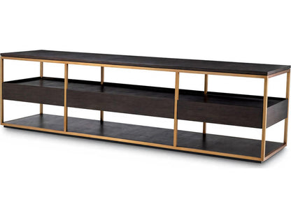 Parker L Mocha Straight Oak Veneer TV Cabinet with Brushed Brass Finish